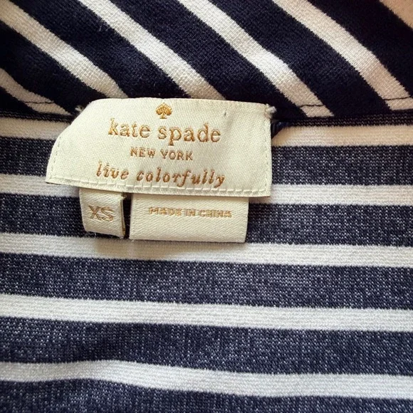 Kate Spade Striped Top Womens XS Navy White Ruffle Hem Nautical Preppy Chic - Picture 4 of 11